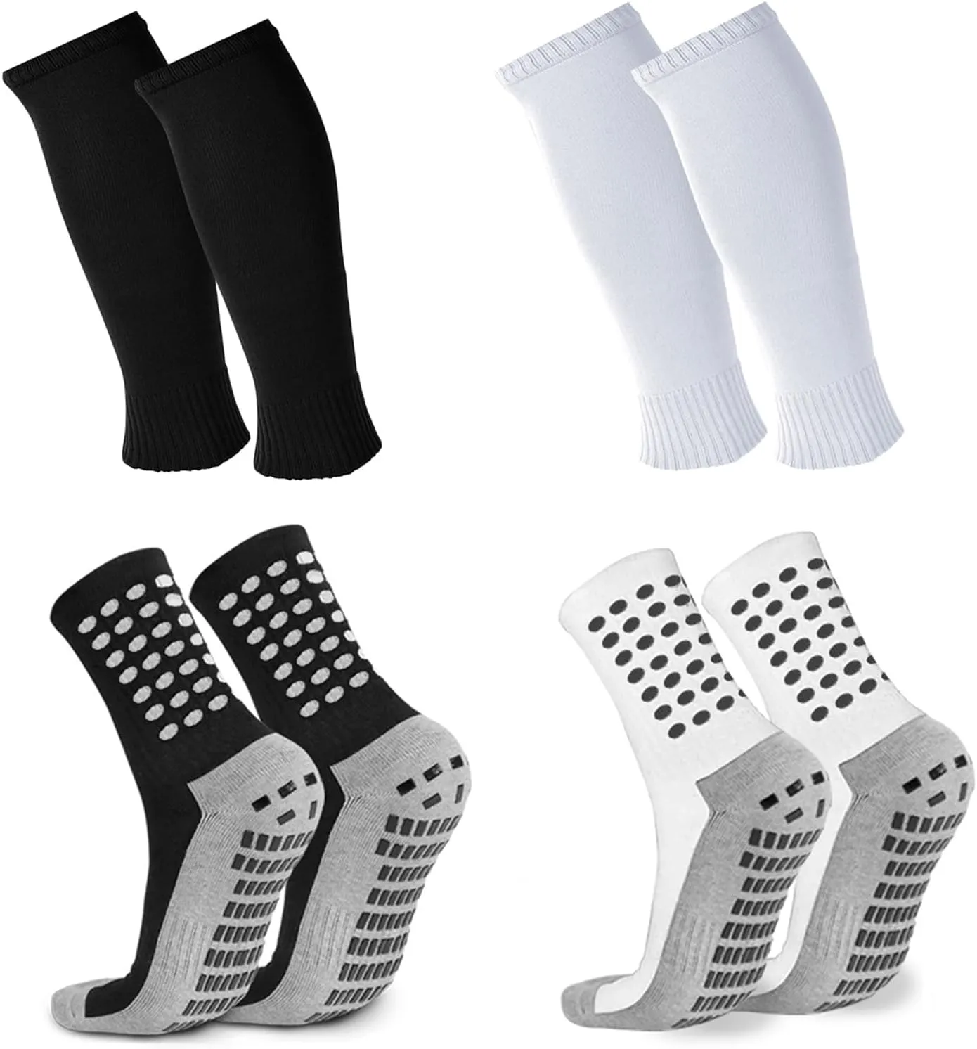 2 Set Grip Soccer Socks with Shin Guard Sleeves Non Slip Soccer Leg Sleeve Socks For Men Women