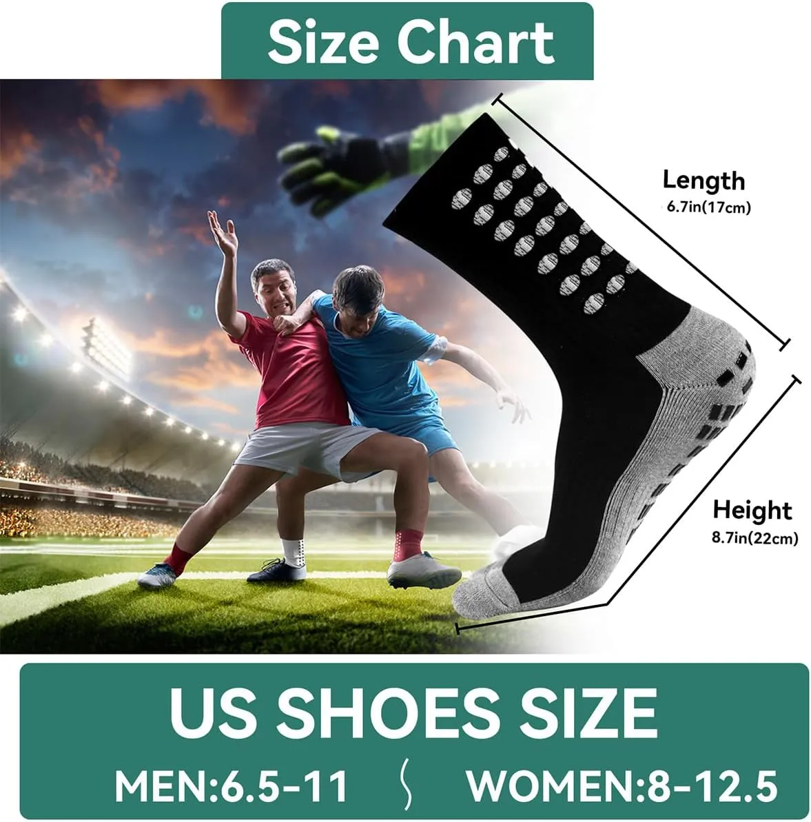 2/4/6 Pairs Men's Soccer Socks Grip Pads Non Slip Football Baseball Soccer Socks for Men Women