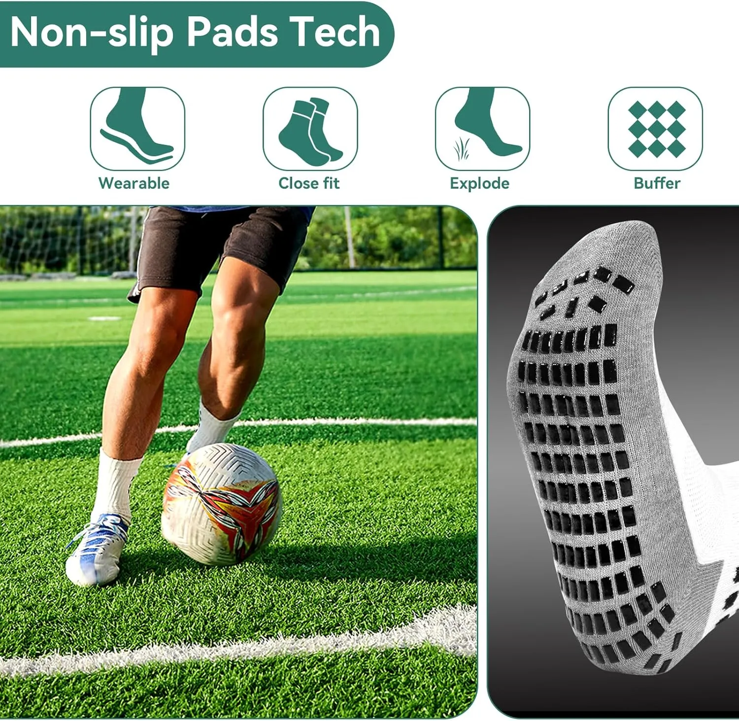 2/4/6 Pairs Men's Soccer Socks Grip Pads Non Slip Football Baseball Soccer Socks for Men Women