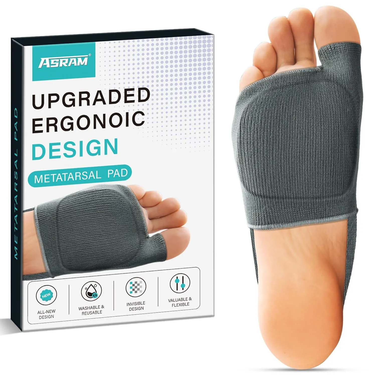 ASRAM Metatarsal Pads with Gel Pad,Ball of Foot Cushion,Forefoot Pads,Fabric Soft Socks for Metatarsal Pain Relief, Metatarsalgia,Bone Spur,Aching Feet Relieve Feet Pain.