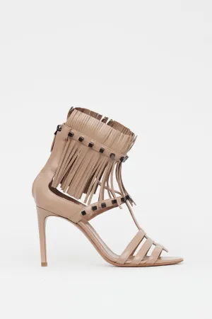 Beige Leather Fringe Sandal