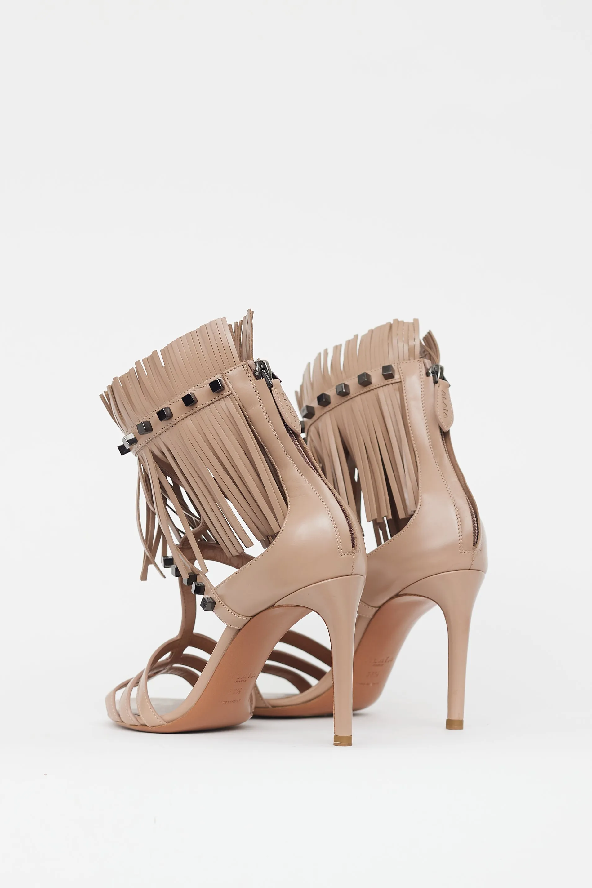 Beige Leather Fringe Sandal