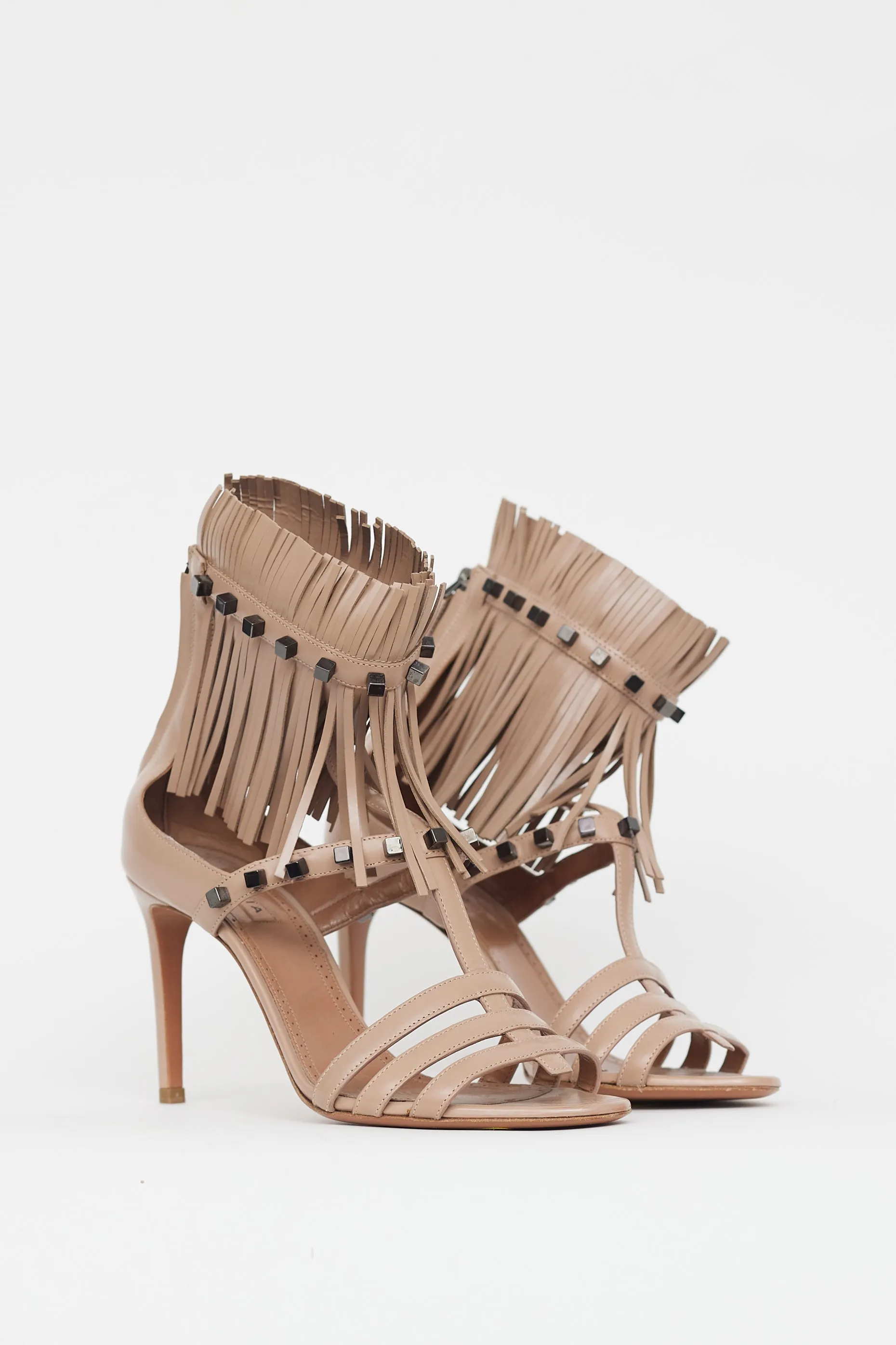 Beige Leather Fringe Sandal