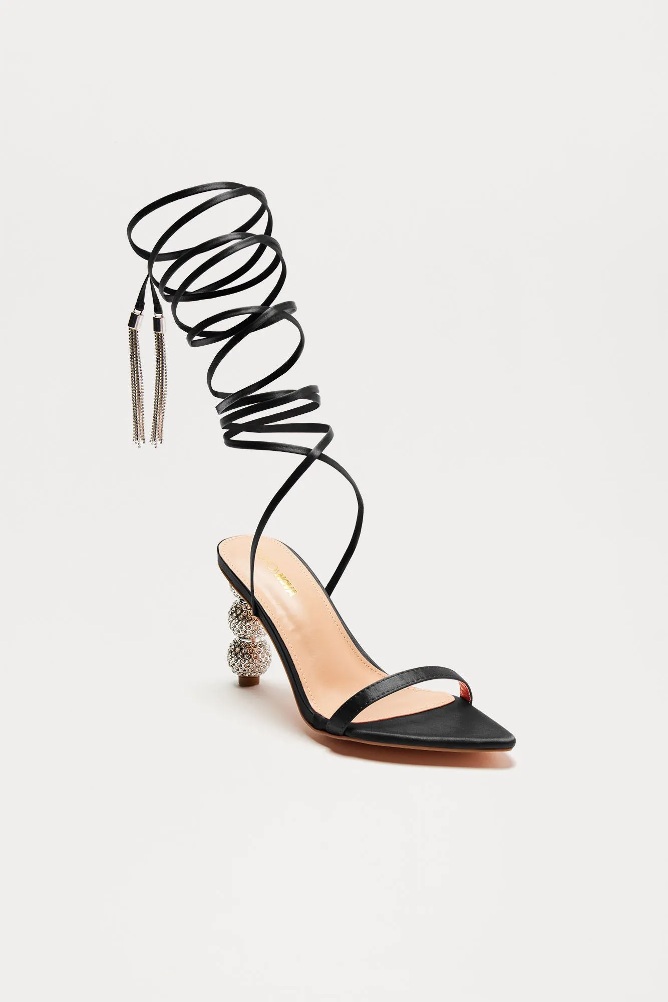 Best There Is Rhinestone Wrap Up Heels - Black