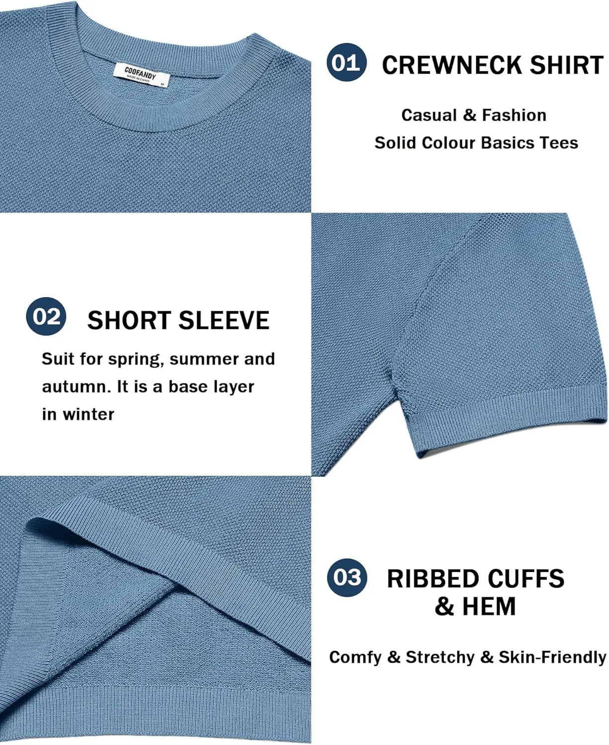 COOFANDY Men's Knit T-Shirts Short Sleeve Crewneck Shirt Casual Textured Pullover Tees