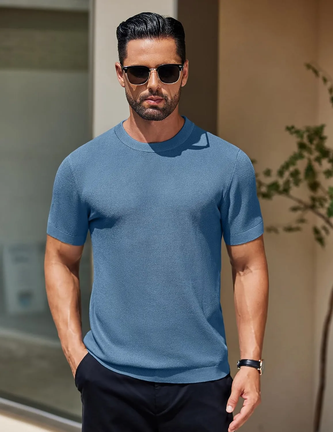 COOFANDY Men's Knit T-Shirts Short Sleeve Crewneck Shirt Casual Textured Pullover Tees