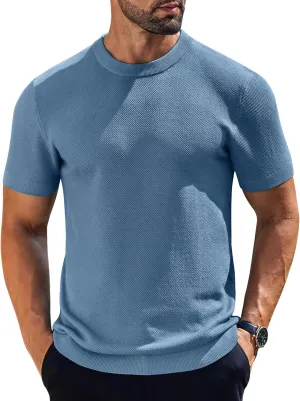 COOFANDY Men's Knit T-Shirts Short Sleeve Crewneck Shirt Casual Textured Pullover Tees
