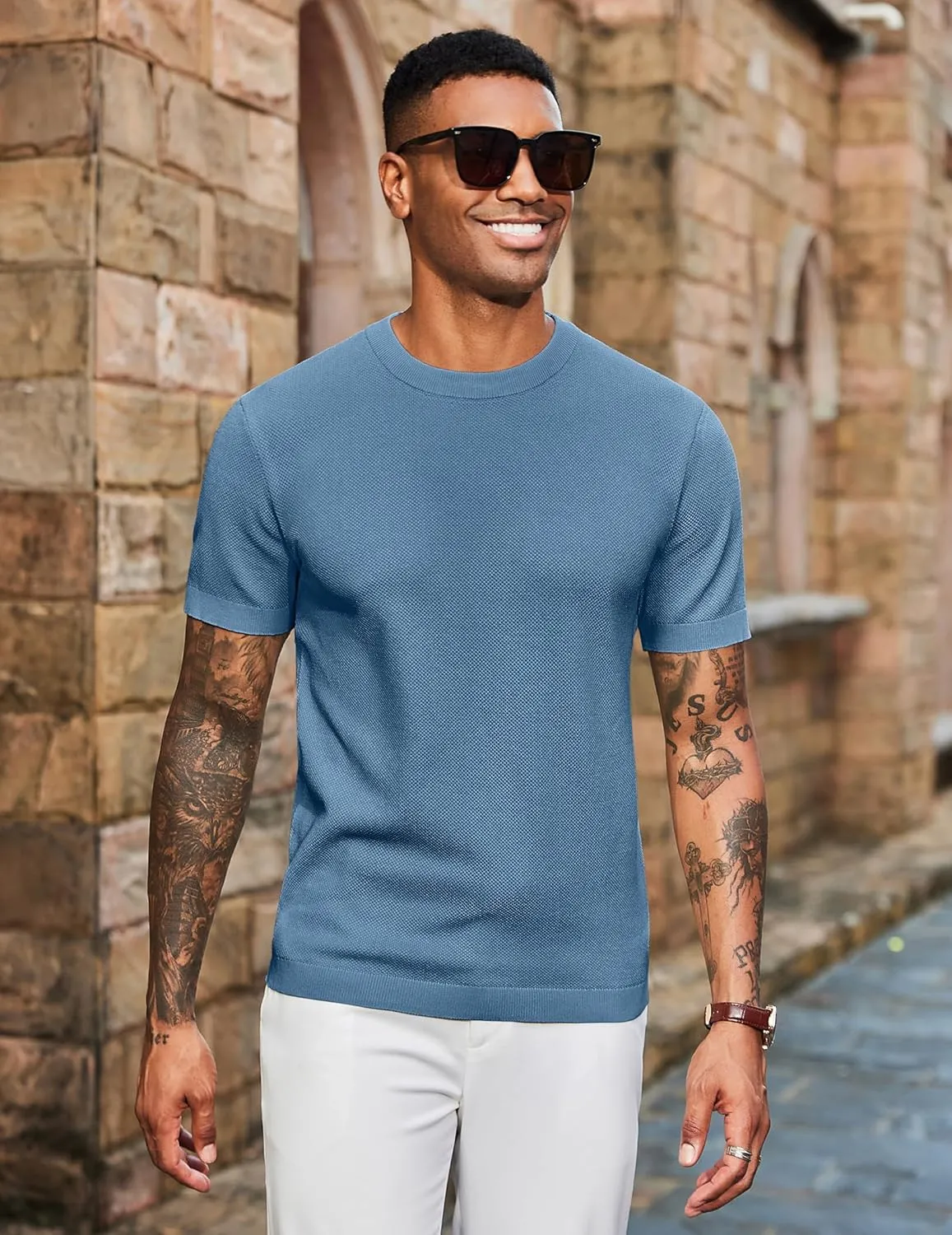 COOFANDY Men's Knit T-Shirts Short Sleeve Crewneck Shirt Casual Textured Pullover Tees