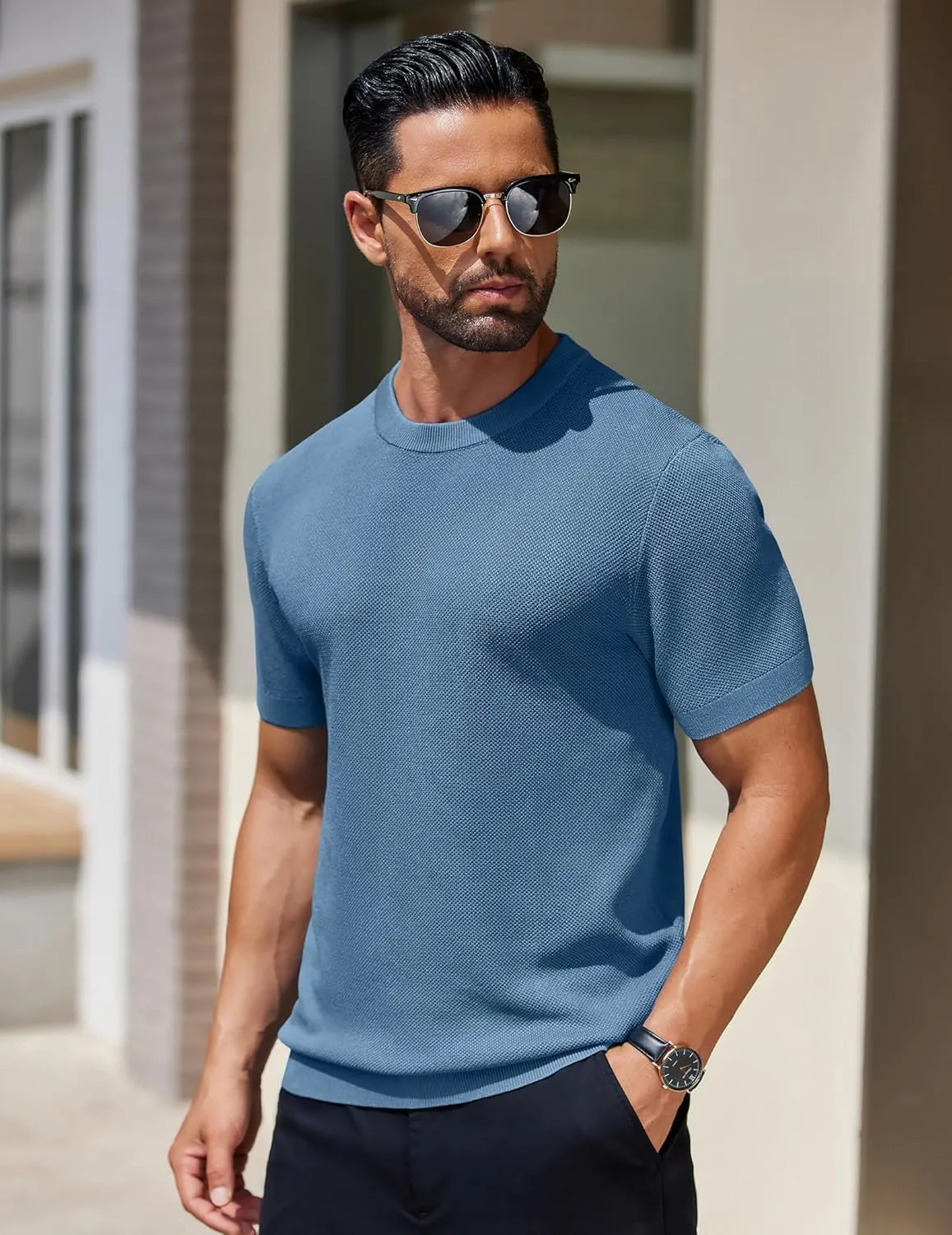 COOFANDY Men's Knit T-Shirts Short Sleeve Crewneck Shirt Casual Textured Pullover Tees