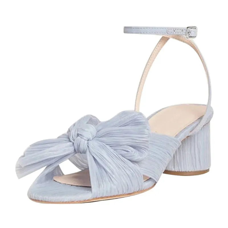 Glamorous Bow Decor Chunky Heeled Ankle Strap Sandals