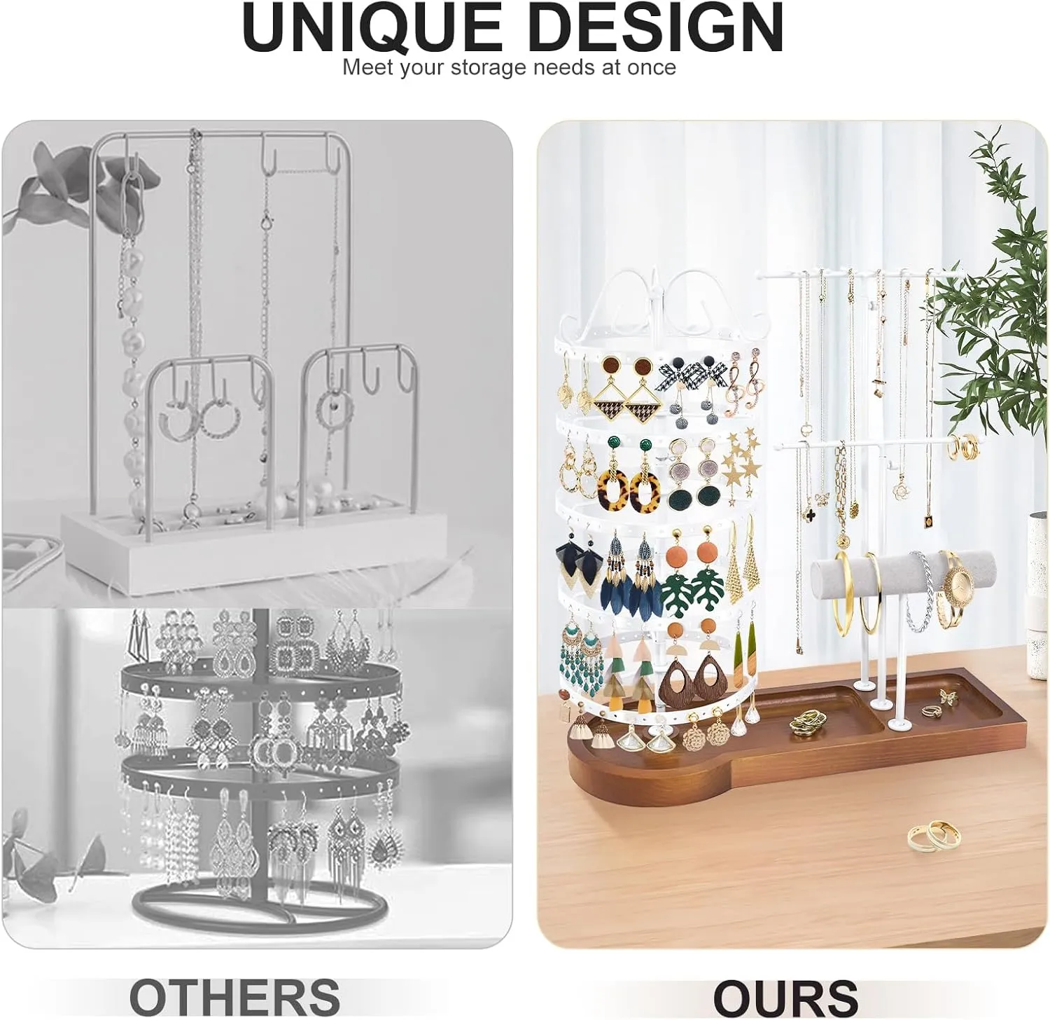 Jewelry Organizer Stand, Metal Rotating Earring Holder Organizer, Multi-Functional Adjustable Necklace Rack Holder Bracelet Watch Holder for Jewelry Earrings Ring
