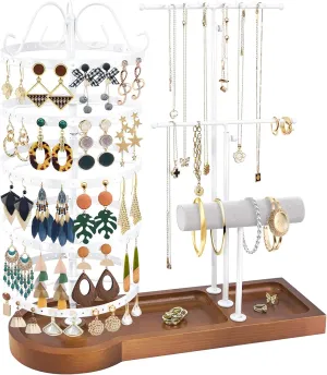 Jewelry Organizer Stand, Metal Rotating Earring Holder Organizer, Multi-Functional Adjustable Necklace Rack Holder Bracelet Watch Holder for Jewelry Earrings Ring