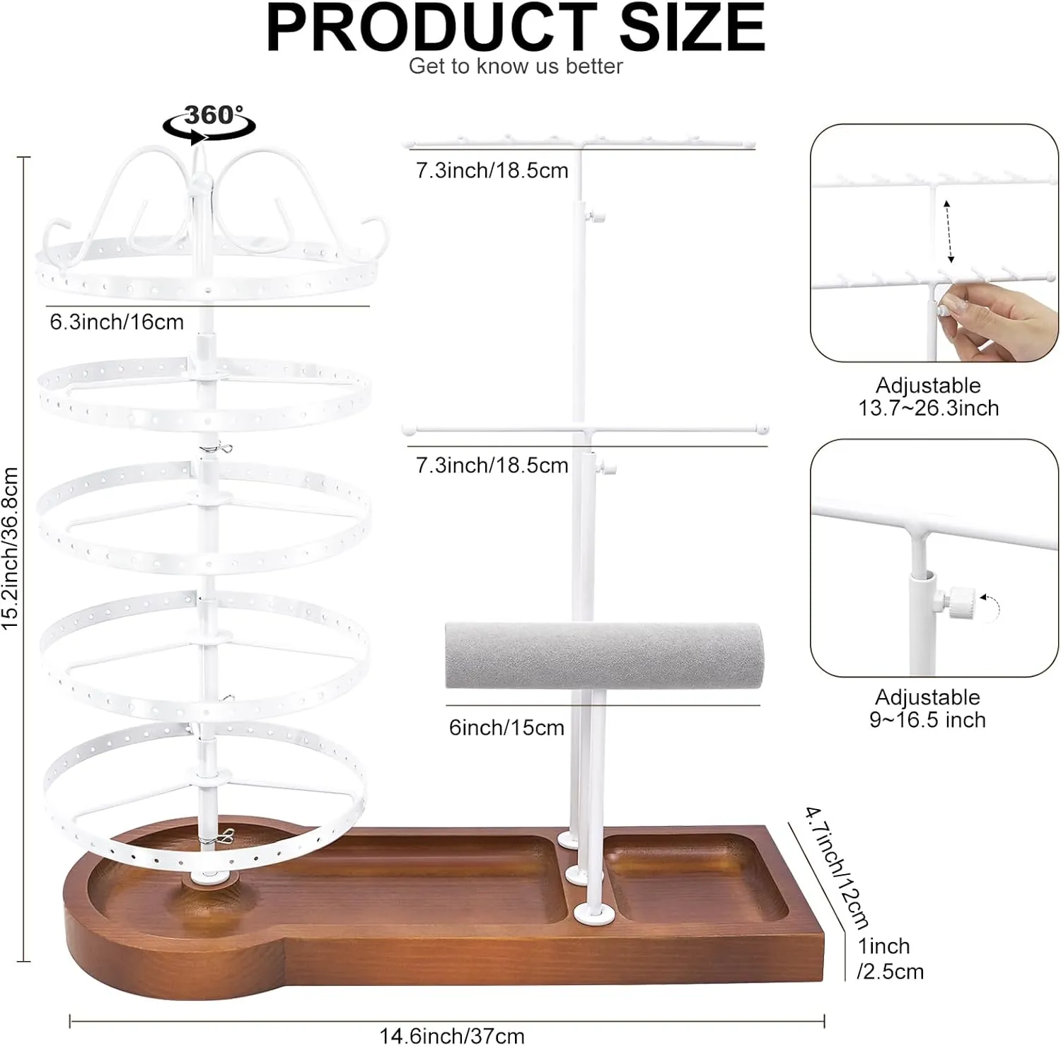 Jewelry Organizer Stand, Metal Rotating Earring Holder Organizer, Multi-Functional Adjustable Necklace Rack Holder Bracelet Watch Holder for Jewelry Earrings Ring