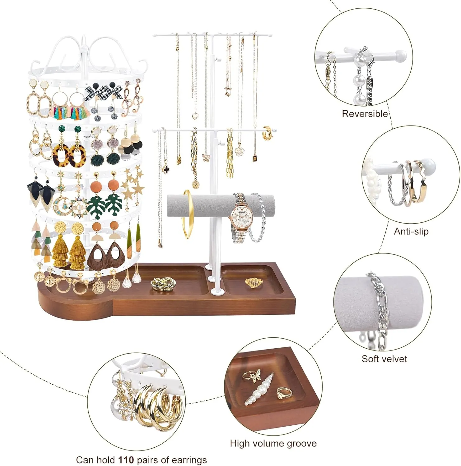 Jewelry Organizer Stand, Metal Rotating Earring Holder Organizer, Multi-Functional Adjustable Necklace Rack Holder Bracelet Watch Holder for Jewelry Earrings Ring