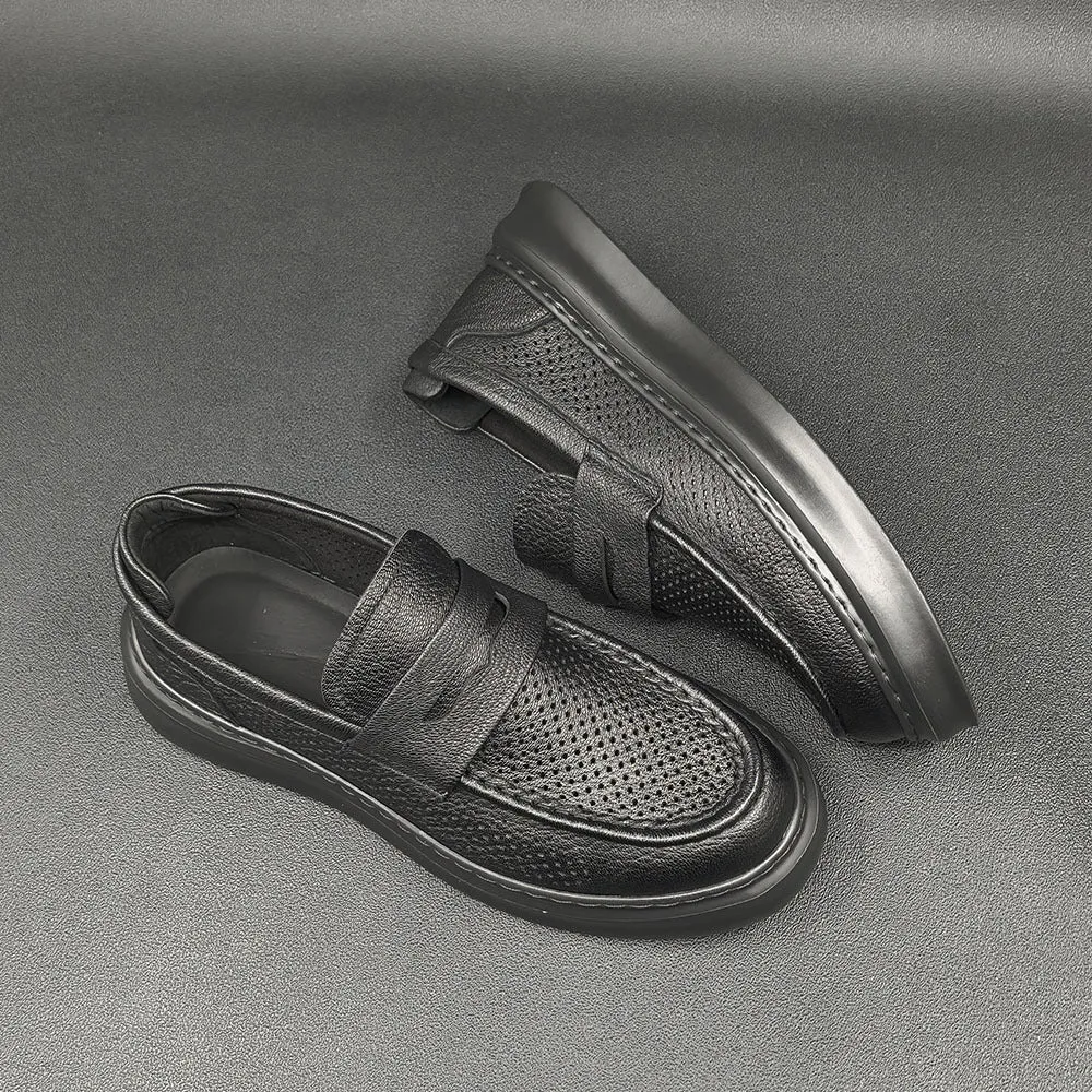 Men Minimalist Breathable Hollow Leather Casual Loafers