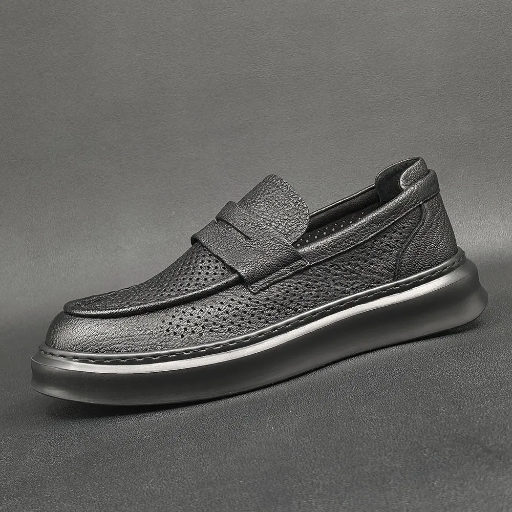Men Minimalist Breathable Hollow Leather Casual Loafers