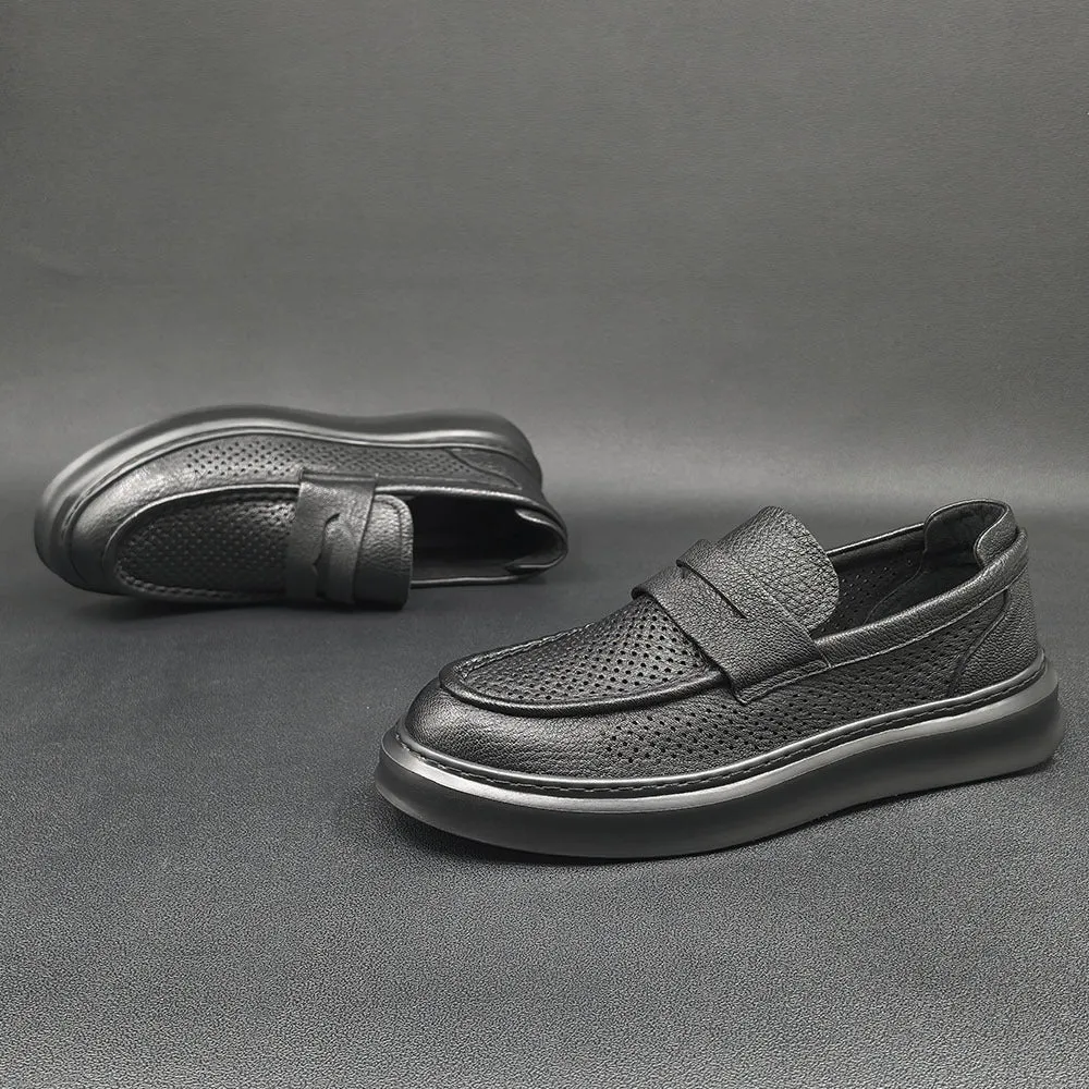 Men Minimalist Breathable Hollow Leather Casual Loafers