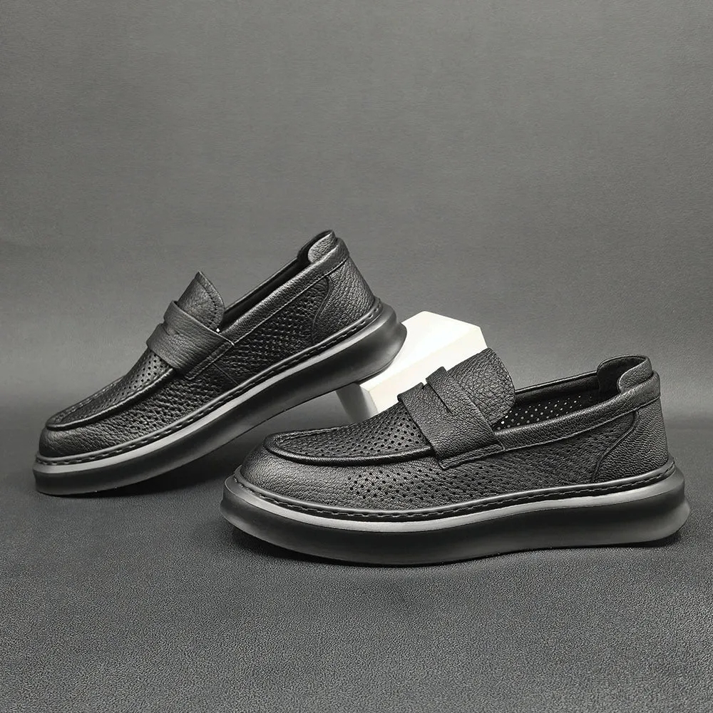 Men Minimalist Breathable Hollow Leather Casual Loafers