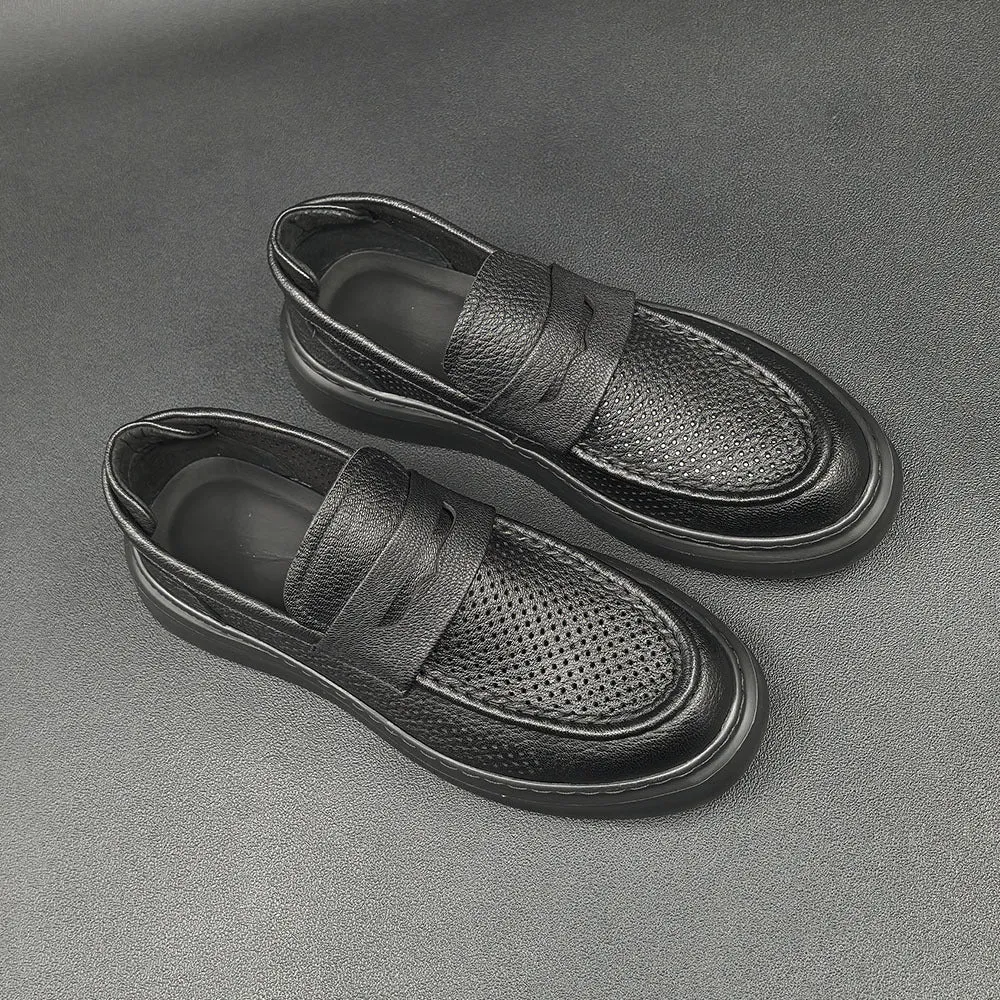Men Minimalist Breathable Hollow Leather Casual Loafers
