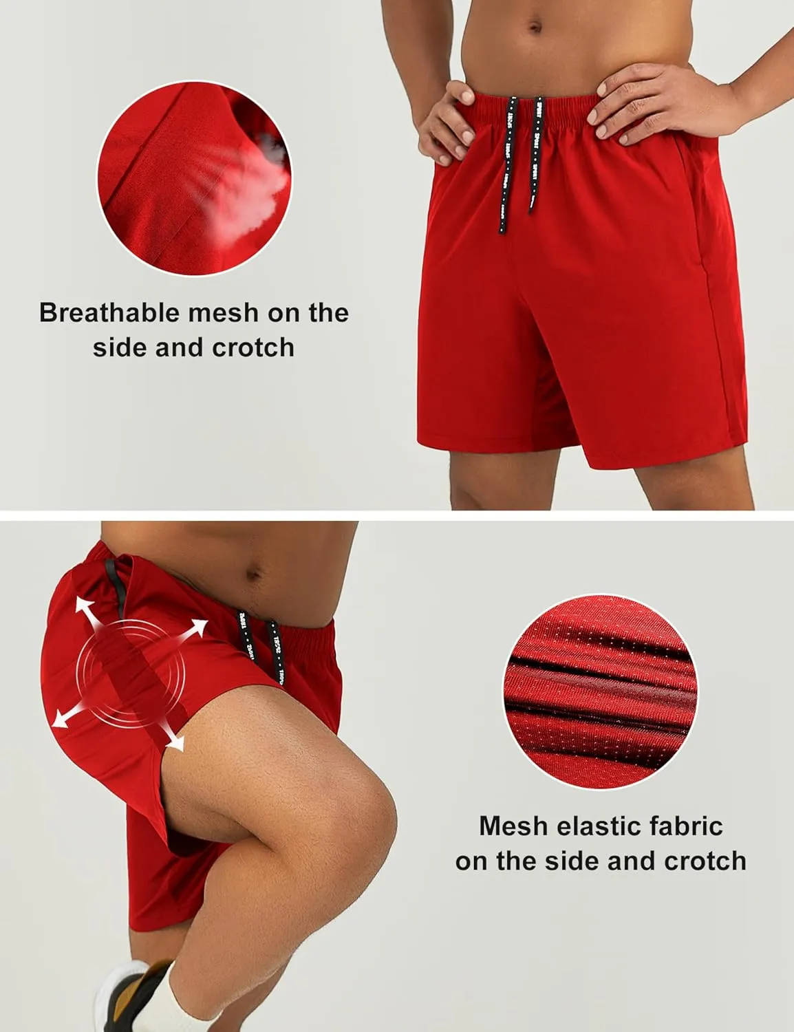 Mens 7'' Lightweight Athletic Shorts Quick Dry Gym Workout Running Shorts with Zipper Pockets