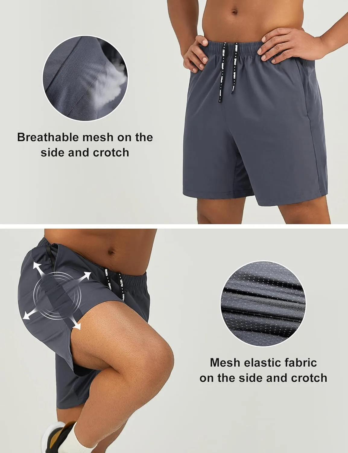 Mens 7'' Lightweight Athletic Shorts Quick Dry Gym Workout Running Shorts with Zipper Pockets