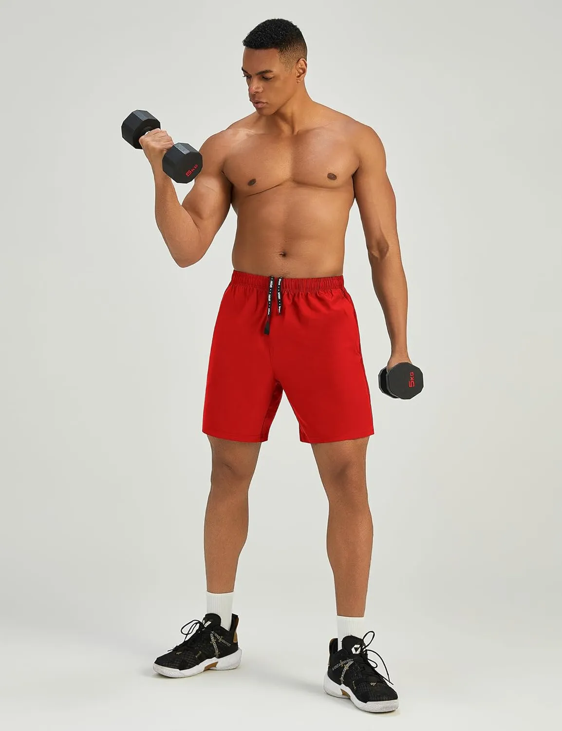 Mens 7'' Lightweight Athletic Shorts Quick Dry Gym Workout Running Shorts with Zipper Pockets