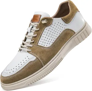 Mens Elevator Shoes Height Increase  2.3 Inch Invisible Height Boost  Suede & Leather Upper, Slip-On Style with Elastic Laces, Non-Slip Sole, Stylish Casual Leather Shoes for Men