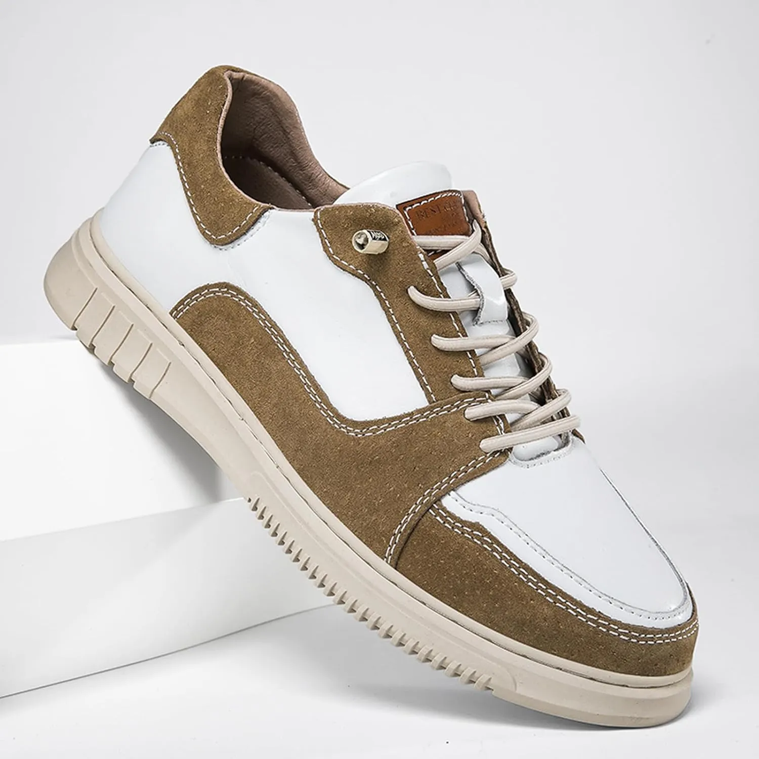 Mens Elevator Shoes Height Increase  2.3 Inch Invisible Height Boost  Suede & Leather Upper, Slip-On Style with Elastic Laces, Non-Slip Sole, Stylish Casual Leather Shoes for Men