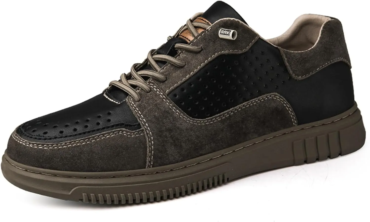 Mens Elevator Shoes Height Increase  2.3 Inch Invisible Height Boost  Suede & Leather Upper, Slip-On Style with Elastic Laces, Non-Slip Sole, Stylish Casual Leather Shoes for Men
