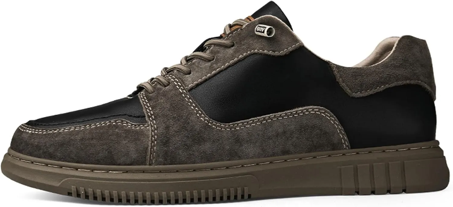 Mens Elevator Shoes Height Increase  2.3 Inch Invisible Height Boost  Suede & Leather Upper, Slip-On Style with Elastic Laces, Non-Slip Sole, Stylish Casual Leather Shoes for Men
