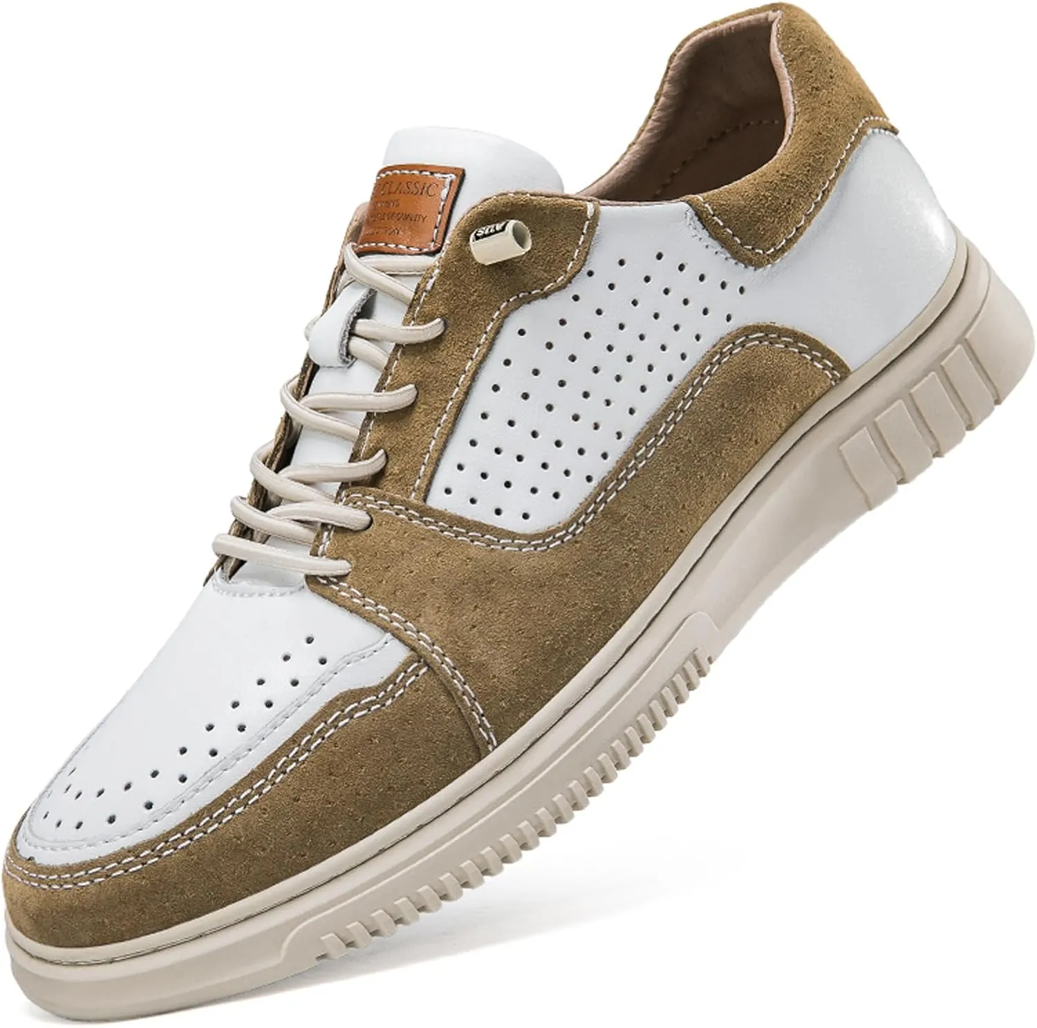 Mens Elevator Shoes Height Increase  2.3 Inch Invisible Height Boost  Suede & Leather Upper, Slip-On Style with Elastic Laces, Non-Slip Sole, Stylish Casual Leather Shoes for Men