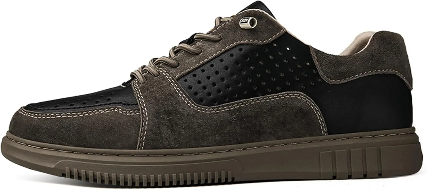 Mens Elevator Shoes Height Increase  2.3 Inch Invisible Height Boost  Suede & Leather Upper, Slip-On Style with Elastic Laces, Non-Slip Sole, Stylish Casual Leather Shoes for Men