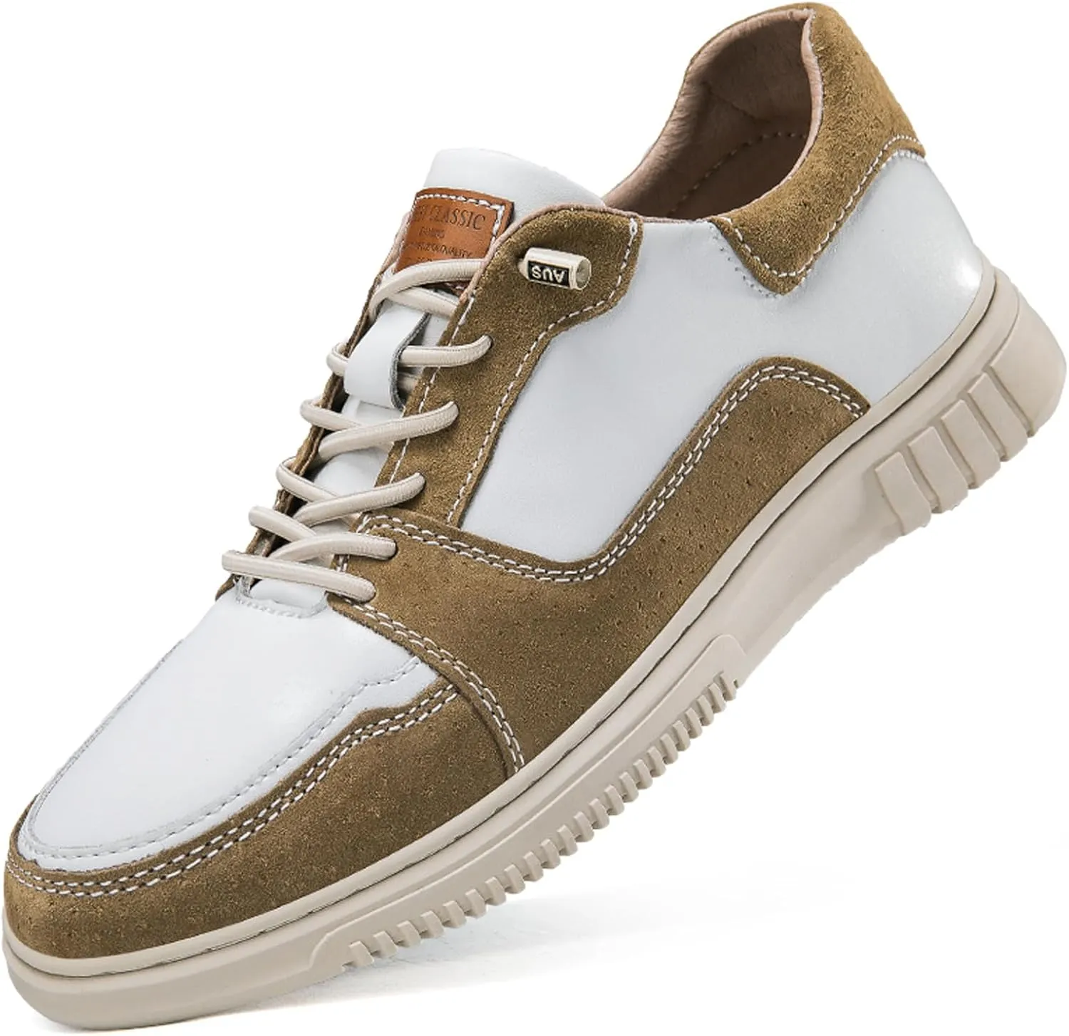 Mens Elevator Shoes Height Increase  2.3 Inch Invisible Height Boost  Suede & Leather Upper, Slip-On Style with Elastic Laces, Non-Slip Sole, Stylish Casual Leather Shoes for Men
