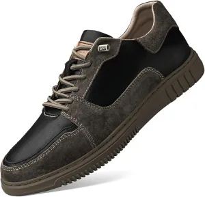 Mens Elevator Shoes Height Increase  2.3 Inch Invisible Height Boost  Suede & Leather Upper, Slip-On Style with Elastic Laces, Non-Slip Sole, Stylish Casual Leather Shoes for Men