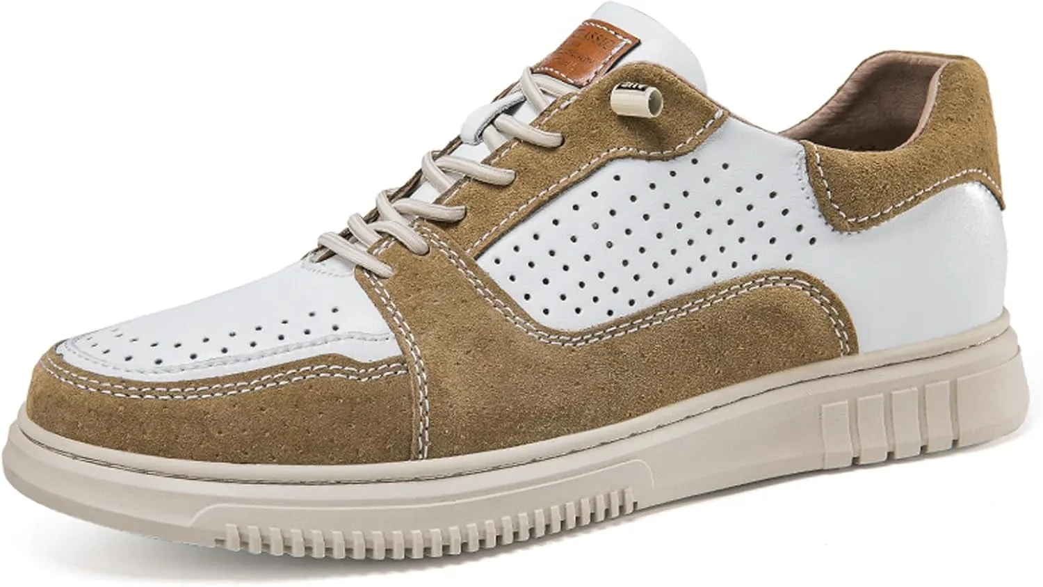 Mens Elevator Shoes Height Increase  2.3 Inch Invisible Height Boost  Suede & Leather Upper, Slip-On Style with Elastic Laces, Non-Slip Sole, Stylish Casual Leather Shoes for Men