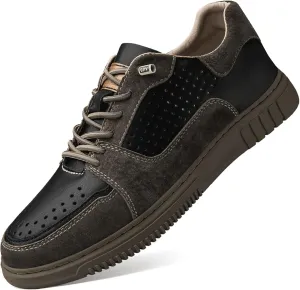 Mens Elevator Shoes Height Increase  2.3 Inch Invisible Height Boost  Suede & Leather Upper, Slip-On Style with Elastic Laces, Non-Slip Sole, Stylish Casual Leather Shoes for Men