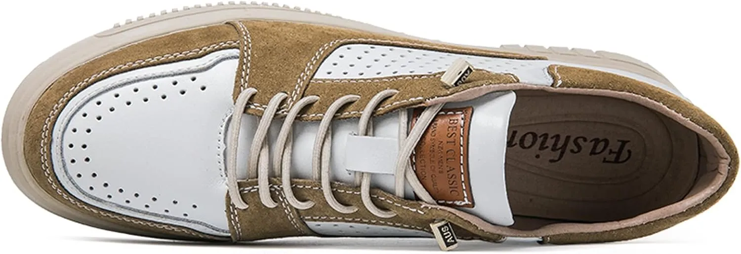 Mens Elevator Shoes Height Increase  2.3 Inch Invisible Height Boost  Suede & Leather Upper, Slip-On Style with Elastic Laces, Non-Slip Sole, Stylish Casual Leather Shoes for Men