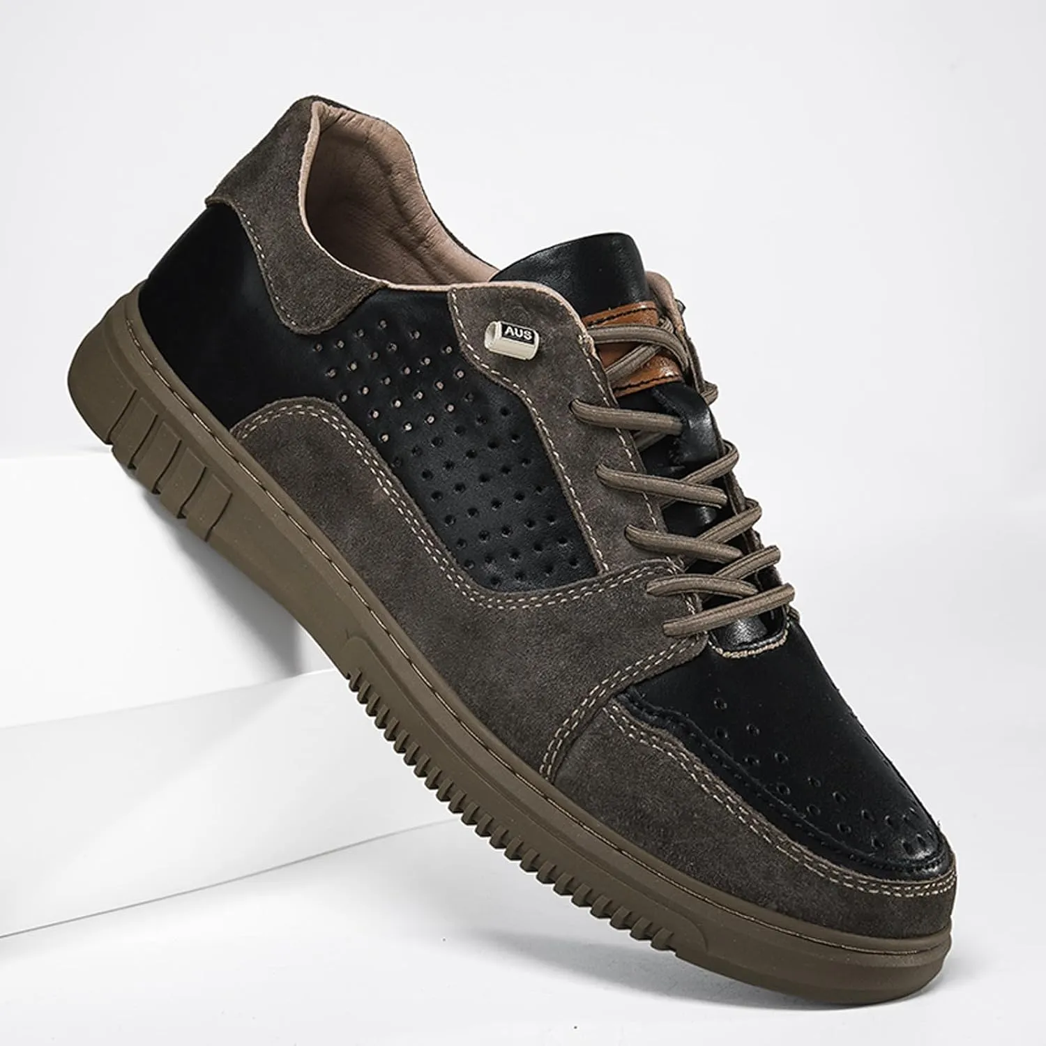 Mens Elevator Shoes Height Increase  2.3 Inch Invisible Height Boost  Suede & Leather Upper, Slip-On Style with Elastic Laces, Non-Slip Sole, Stylish Casual Leather Shoes for Men