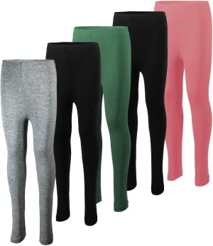 MISS POPULAR 5-Pack Girls Leggings Sizes 4-16 Soft Comfortable Cotton Spandex with Elastic Waistband Many Colors