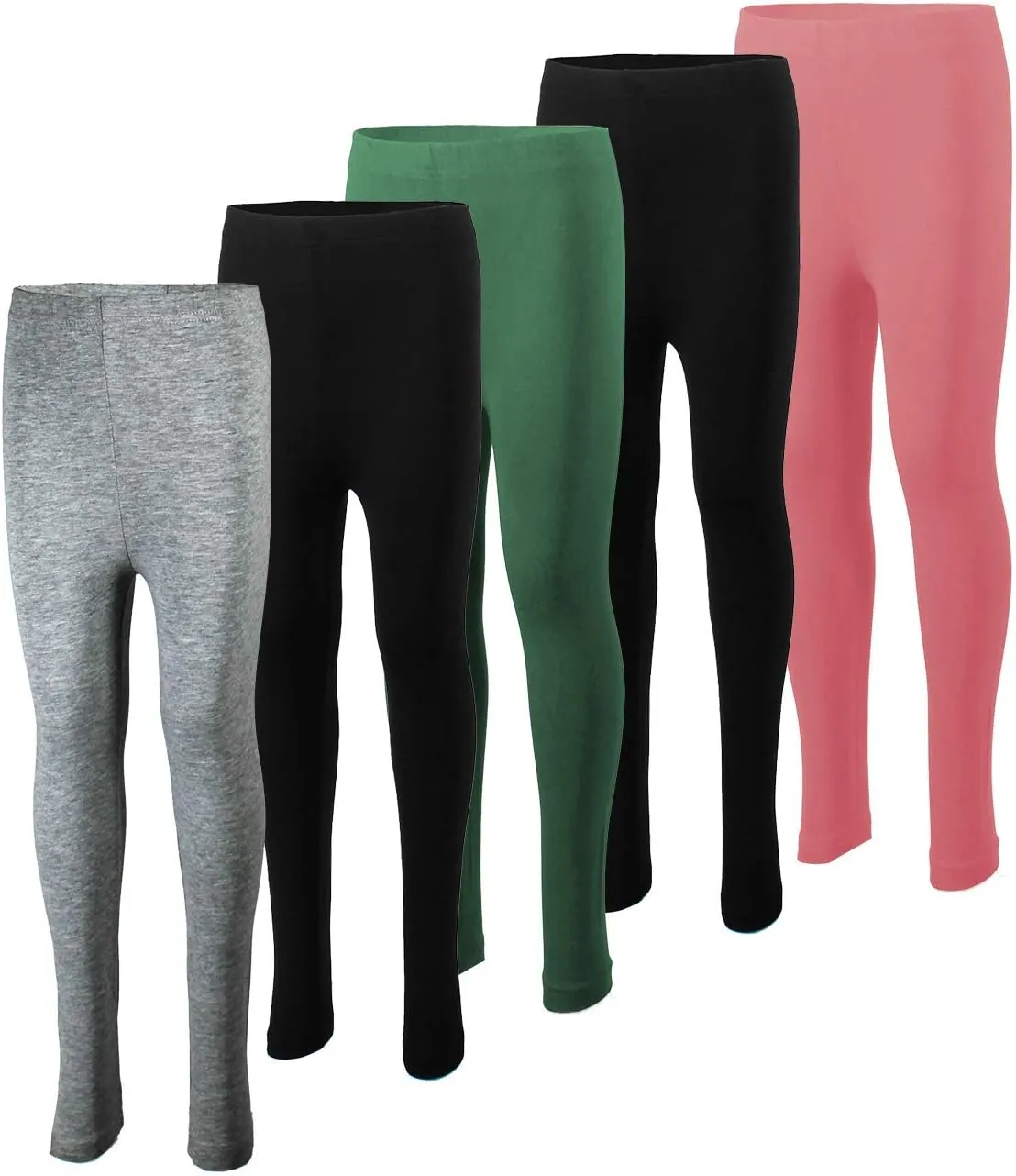 MISS POPULAR 5-Pack Girls Leggings Sizes 4-16 Soft Comfortable Cotton Spandex with Elastic Waistband Many Colors