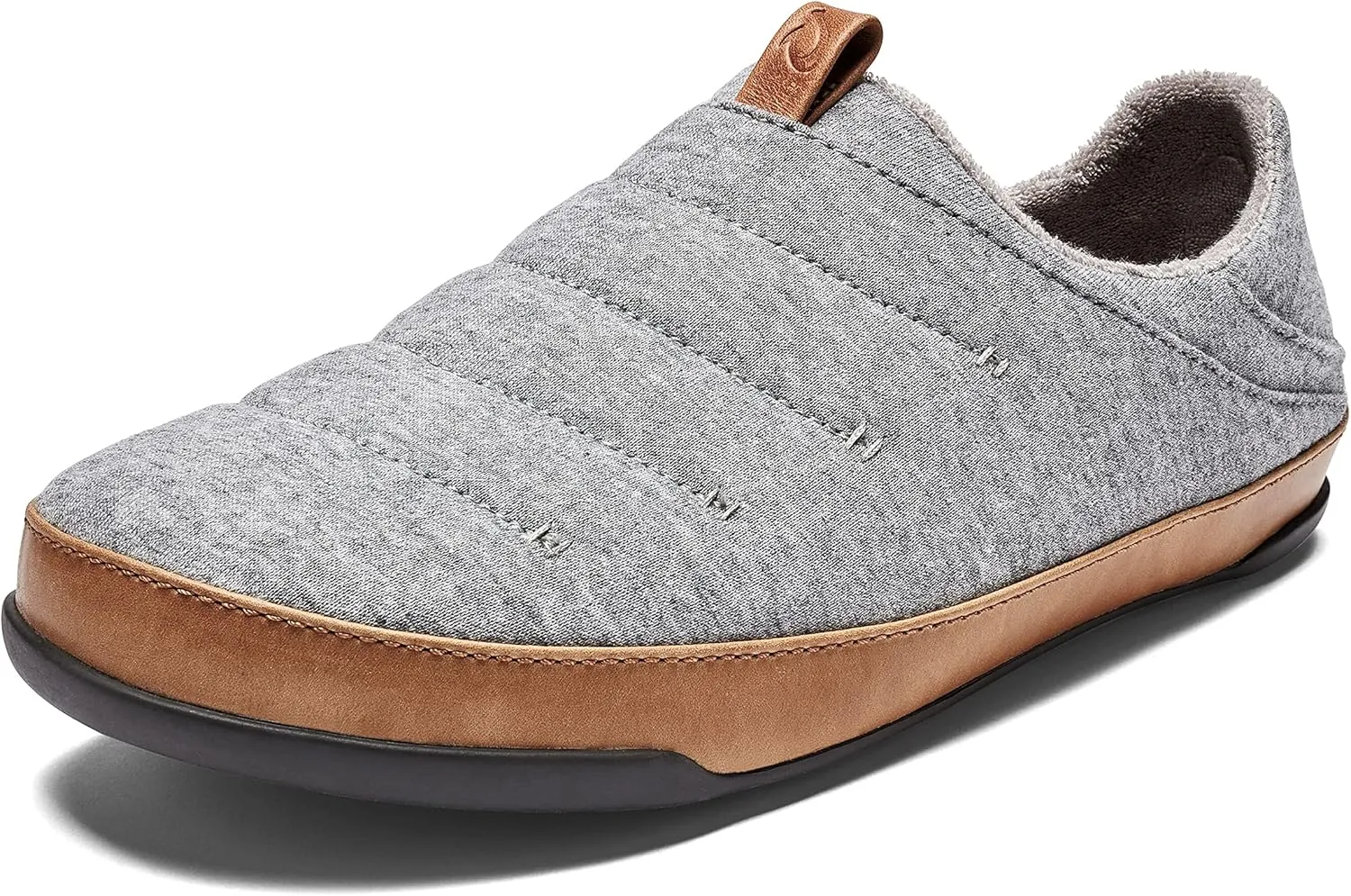 OluKai Mahana Mens Soft Cotton Slippers, Cotton Blended Jersey & Full-Grain Leather Pull Loop, Comfortable & Breathable Fit