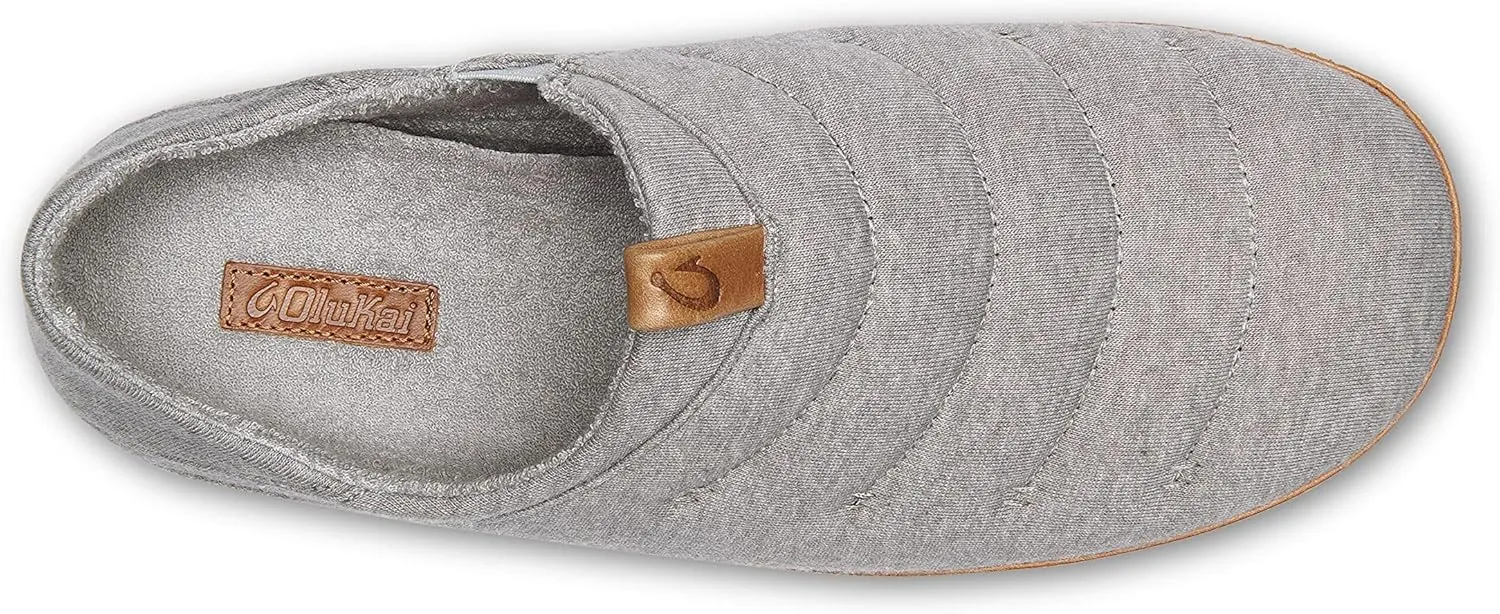 OluKai Mahana Mens Soft Cotton Slippers, Cotton Blended Jersey & Full-Grain Leather Pull Loop, Comfortable & Breathable Fit