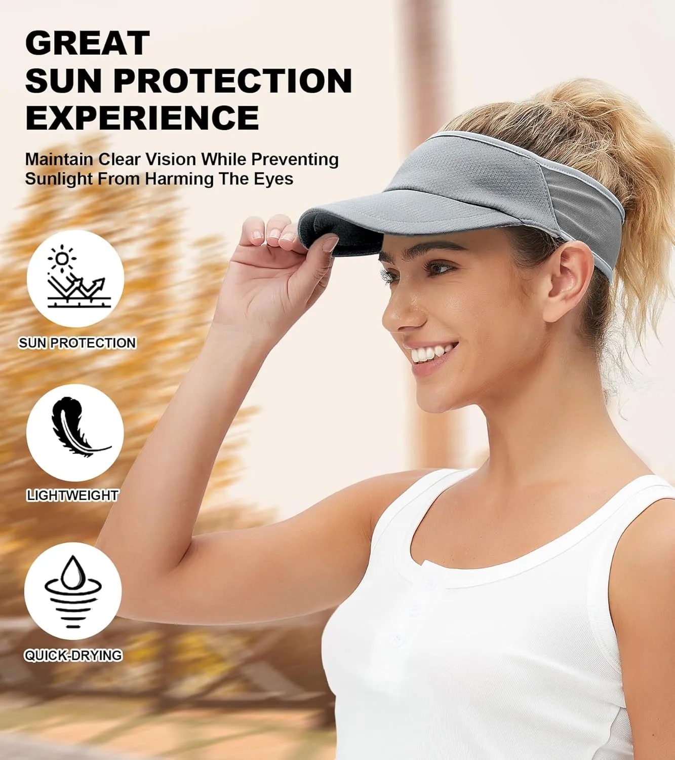 Sun Visor Hats for Men Women Lightweight Portable Stretchy Sun Hat for Running Tennis Golf