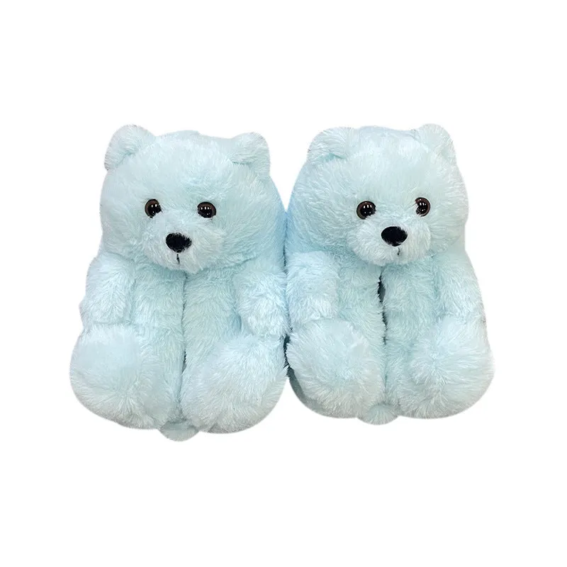 Teddy Bear Slippers Floor Home Plush Thick Cotton Warm Shoes