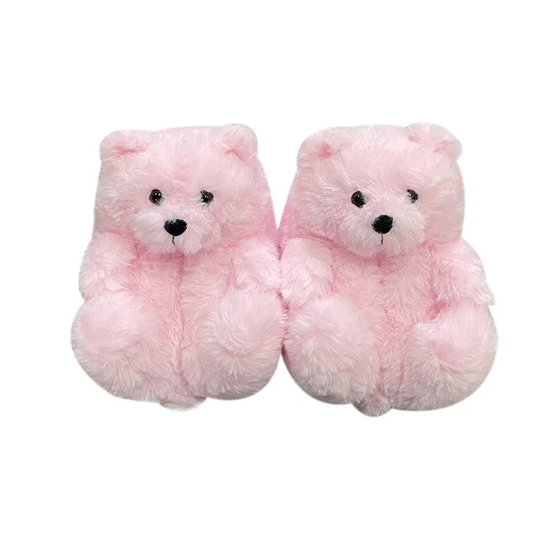 Teddy Bear Slippers Floor Home Plush Thick Cotton Warm Shoes