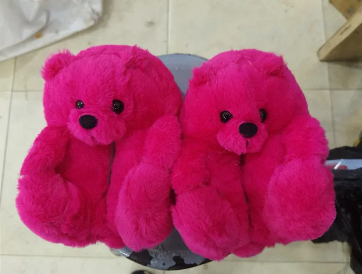 Teddy Bear Slippers Floor Home Plush Thick Cotton Warm Shoes