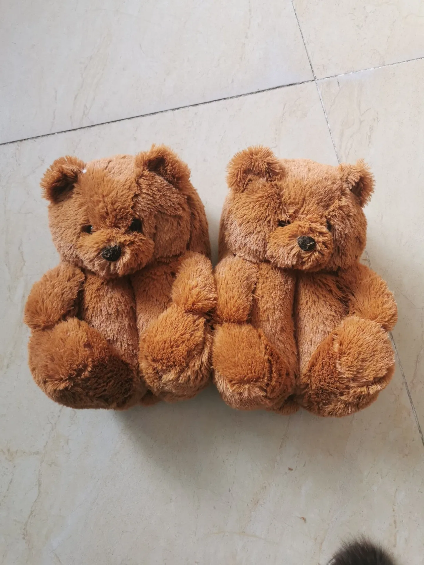 Teddy Bear Slippers Floor Home Plush Thick Cotton Warm Shoes