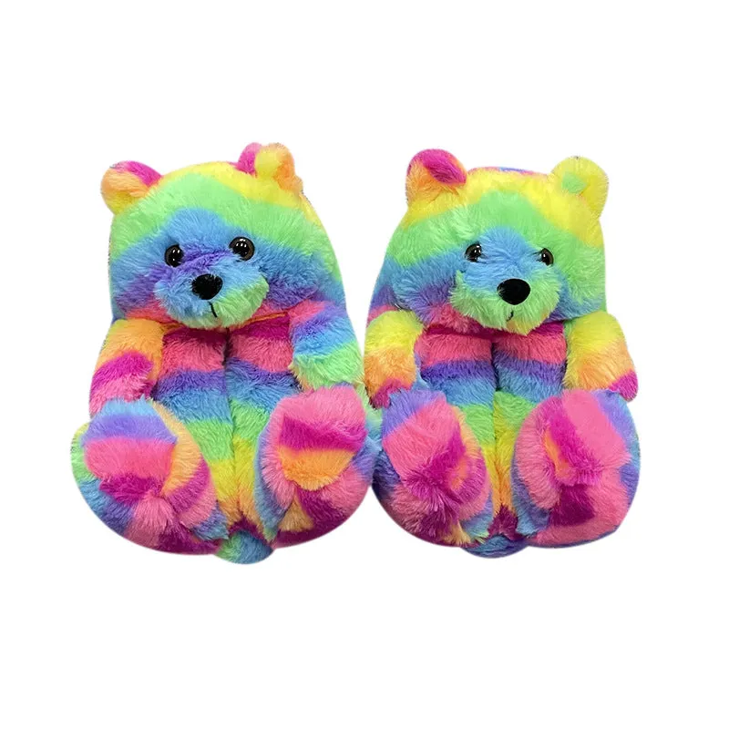Teddy Bear Slippers Floor Home Plush Thick Cotton Warm Shoes