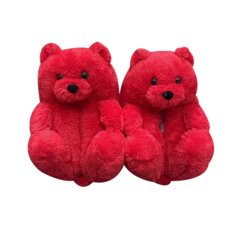Teddy Bear Slippers Floor Home Plush Thick Cotton Warm Shoes