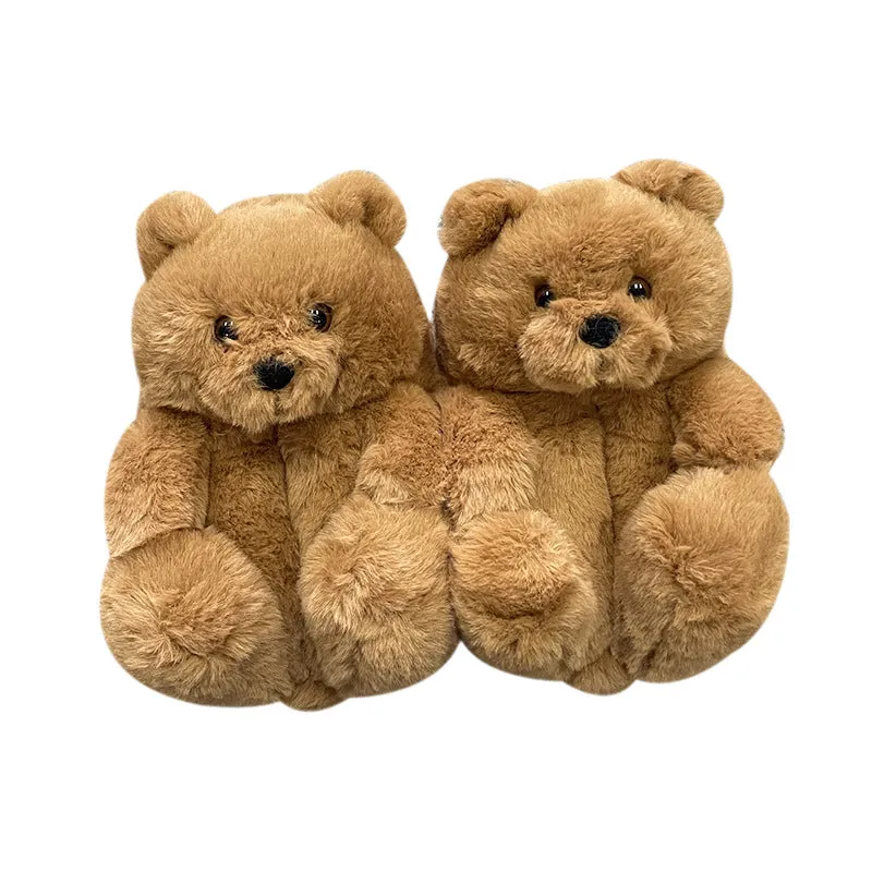 Teddy Bear Slippers Floor Home Plush Thick Cotton Warm Shoes